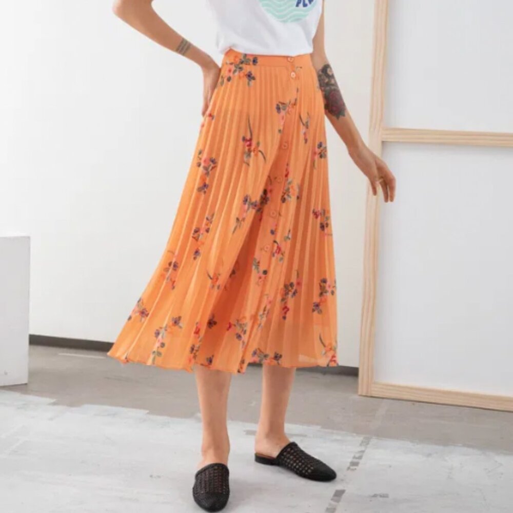 & OTHER STORIES Pleated Midi Skirt - Orange - US 6